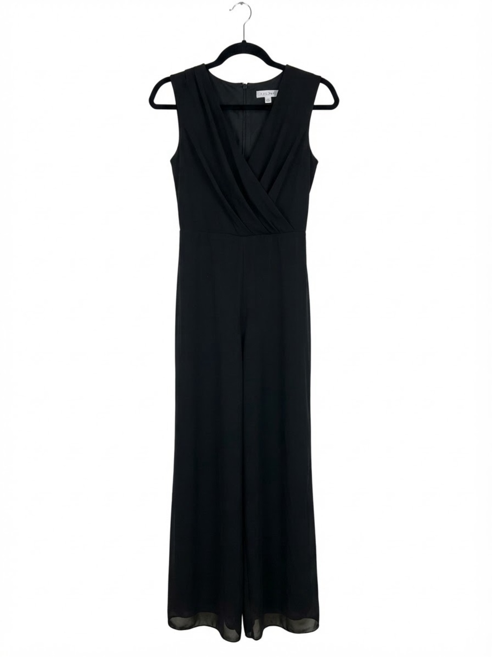 Nine West Black Chiffon Overlay Sleeveless Jumpsuit Size 4 V-Neck Formal Chic